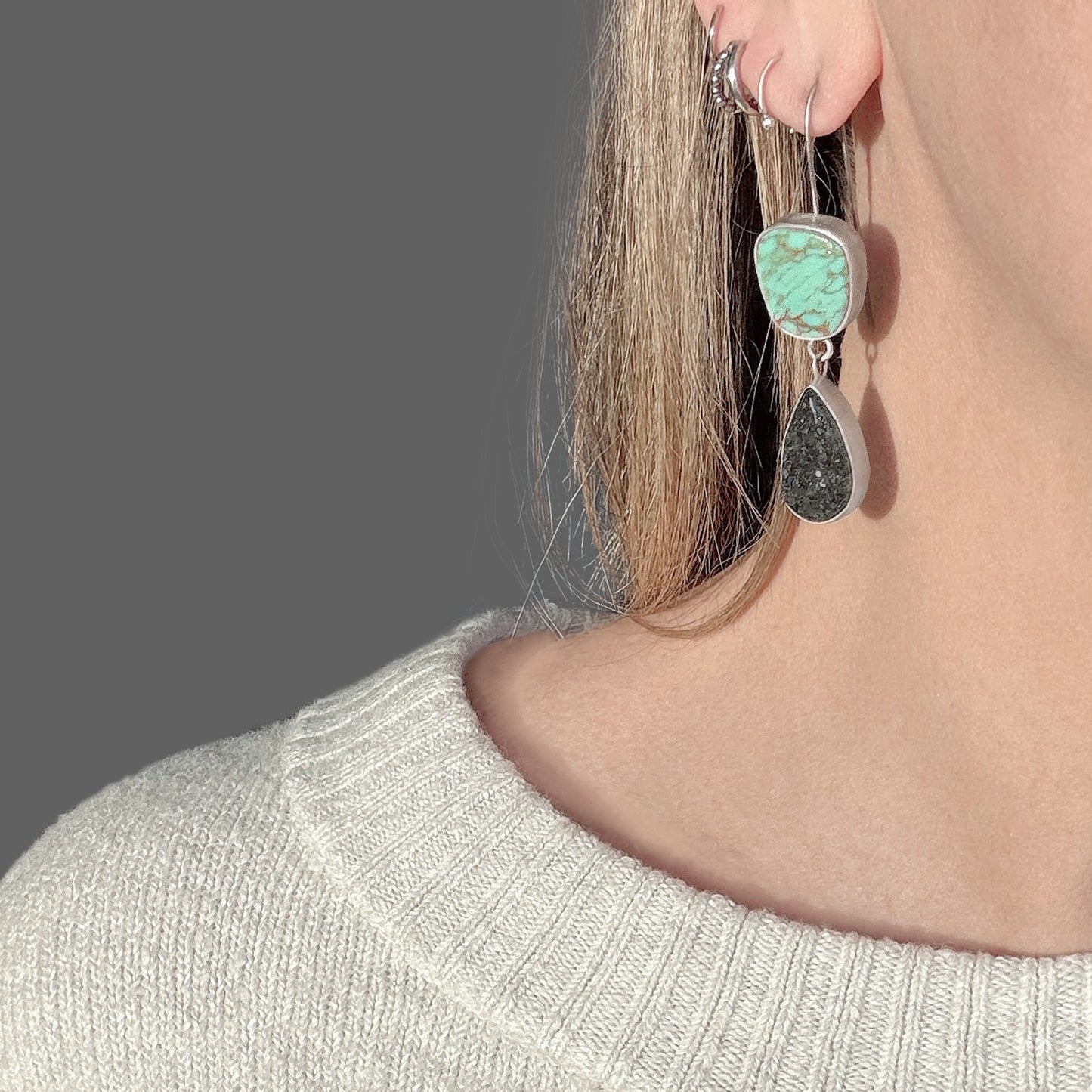 Turquoise and black druzy earrings