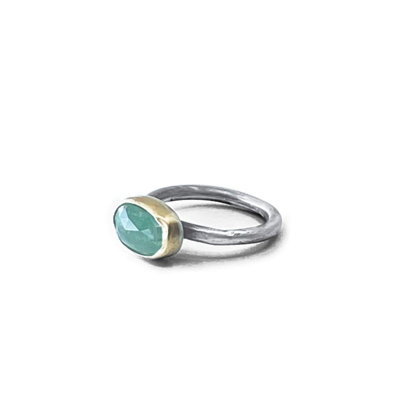 14K gold and sterling silver prehnite ring