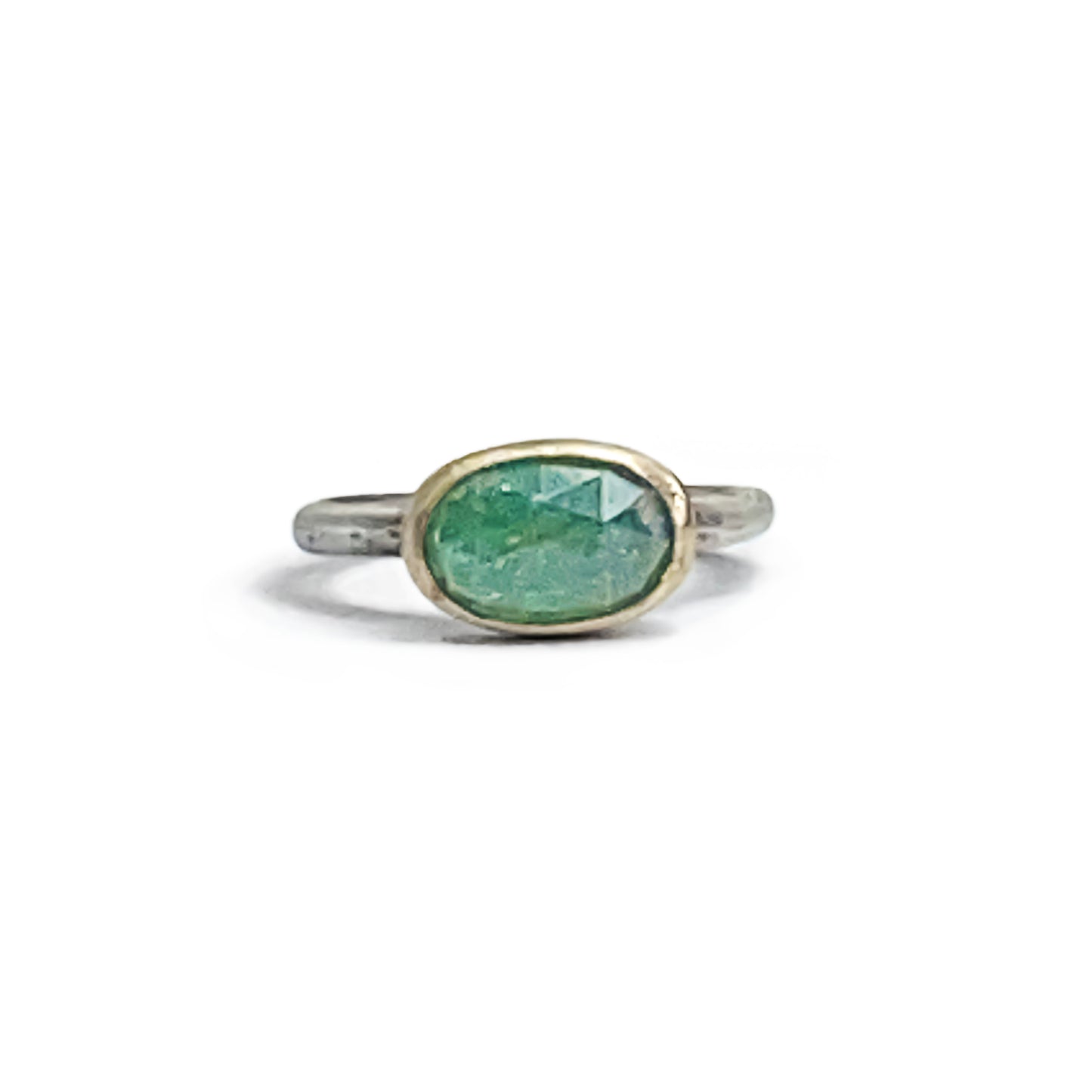 14K gold and sterling silver prehnite ring