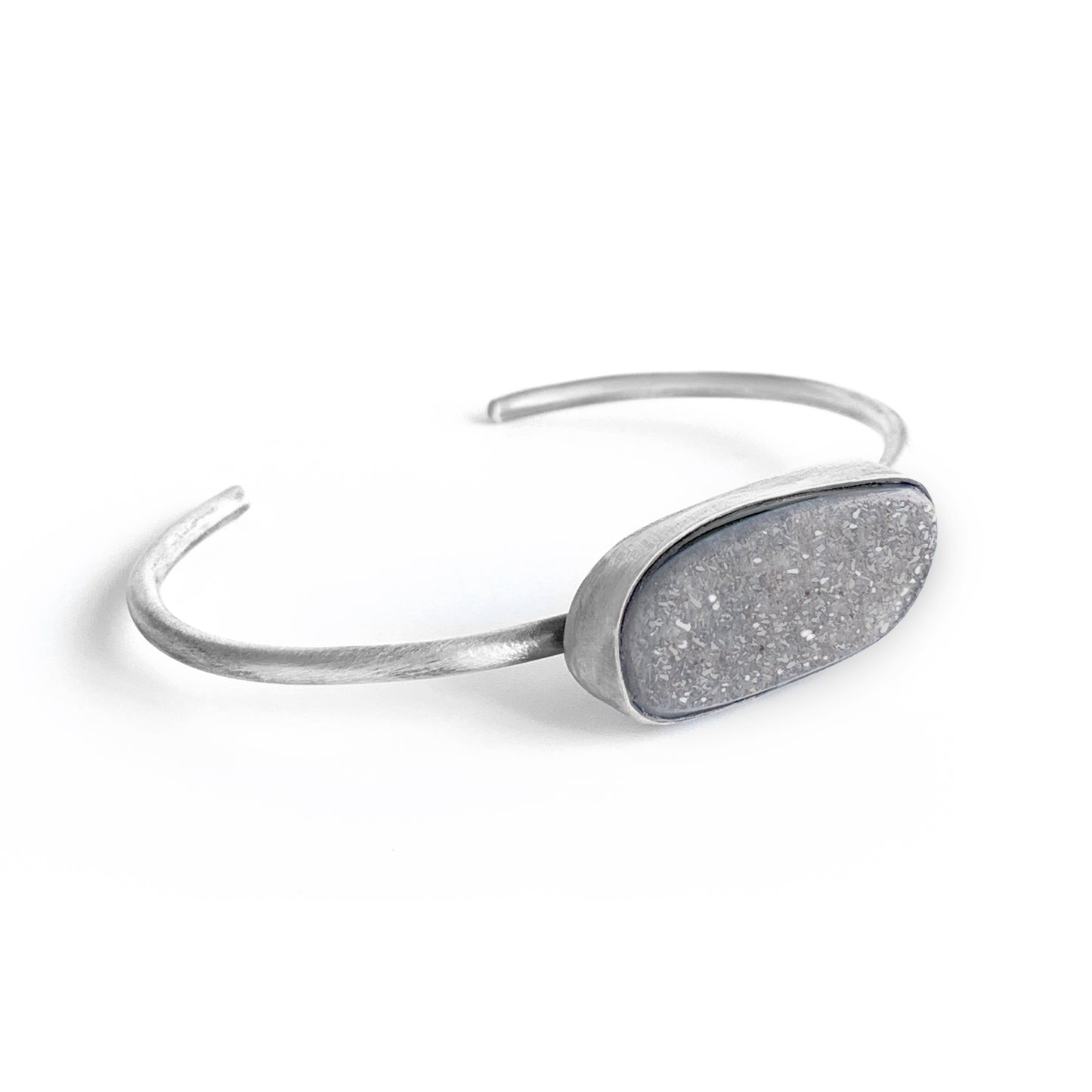 Dark Sparkle Druzy Cuff – Adjustable Sterling Silver Bracelet