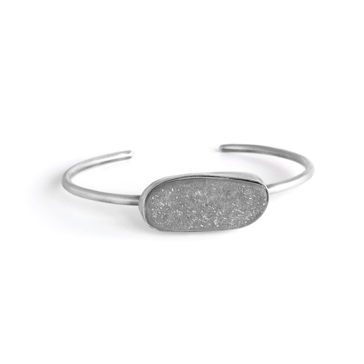 Dark Sparkle Druzy Cuff – Adjustable Sterling Silver Bracelet