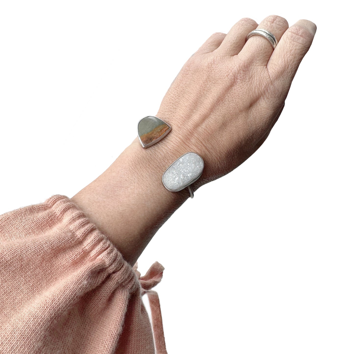 Druzy & Jasper Double Bezel Bracelet – Sterling Silver