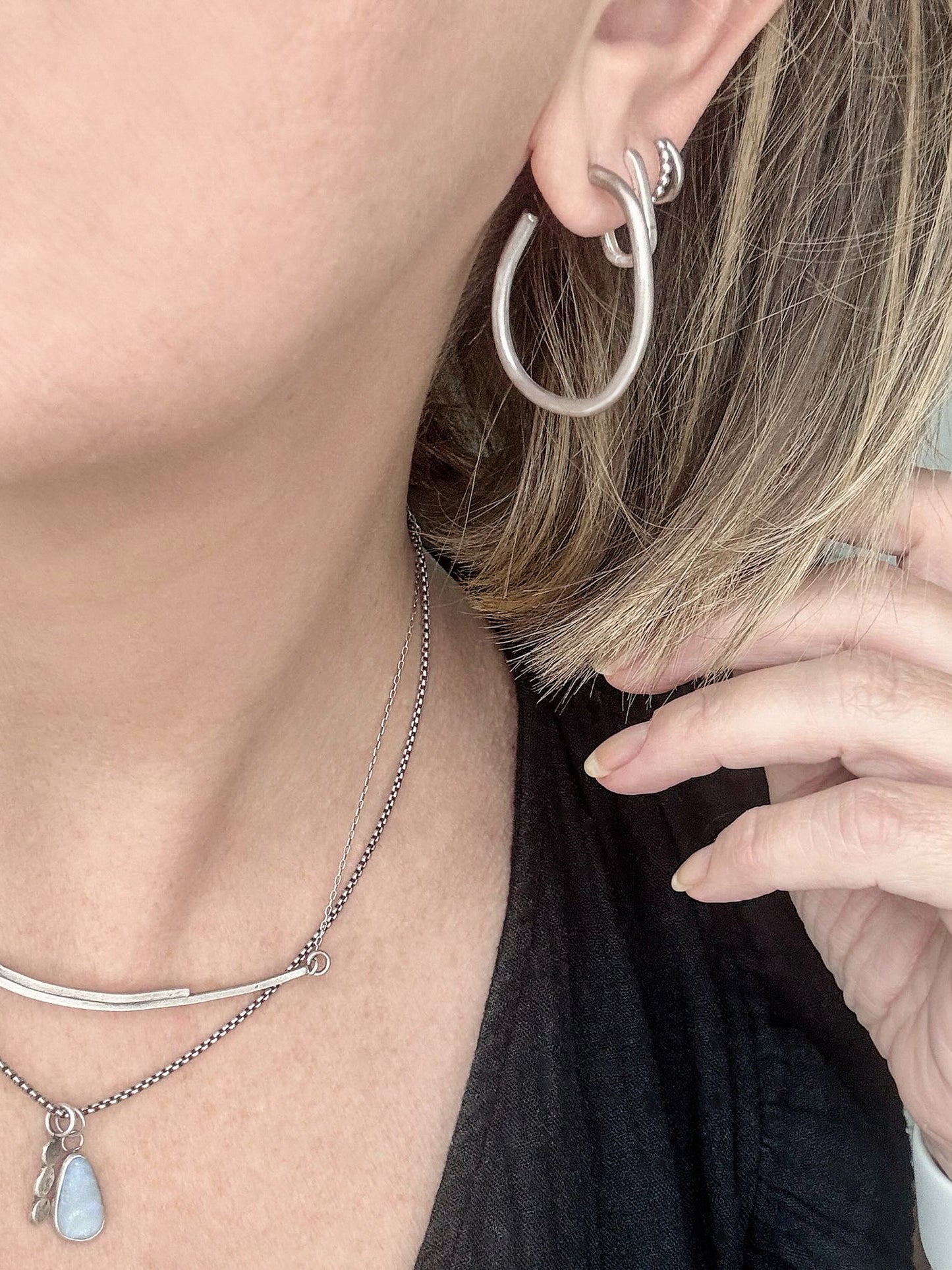 Organic sterling silver hoop earrings