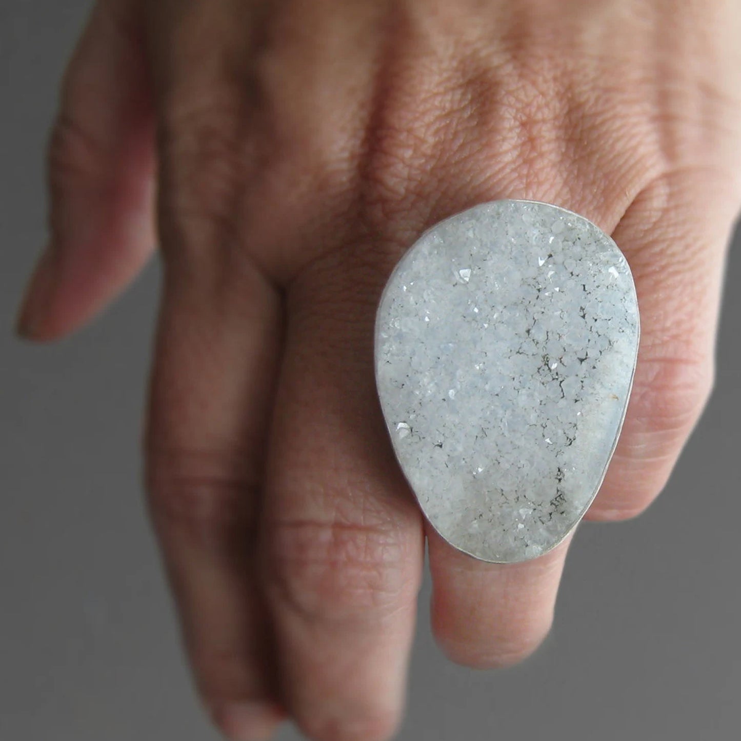 Sparkling serenity teardrop white druzy statement ring