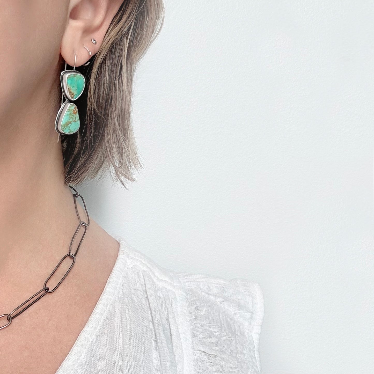 Double bezel Kingman turquoise earrings