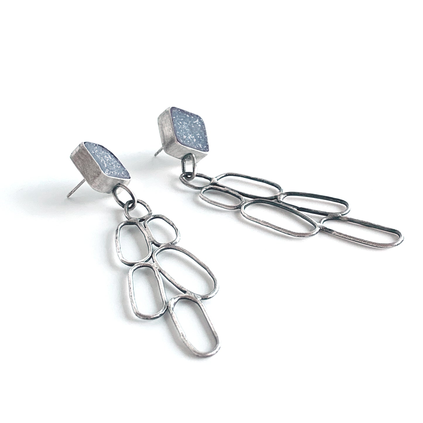 Sparkly blue druzy dangle earrings with organic oval drops