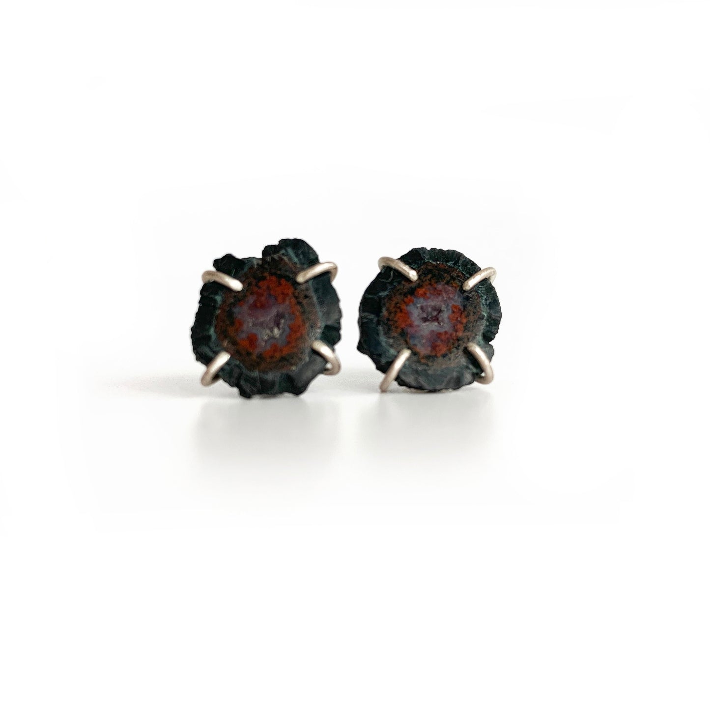 Baby geodes prong set post earrings