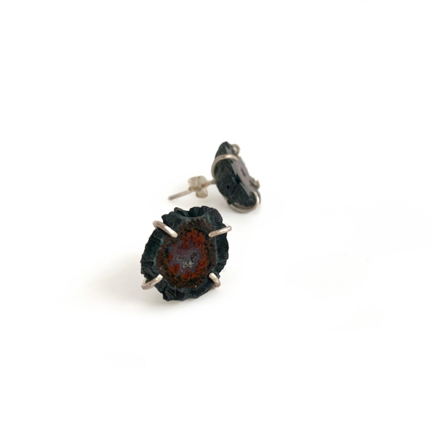 Baby geodes prong set post earrings