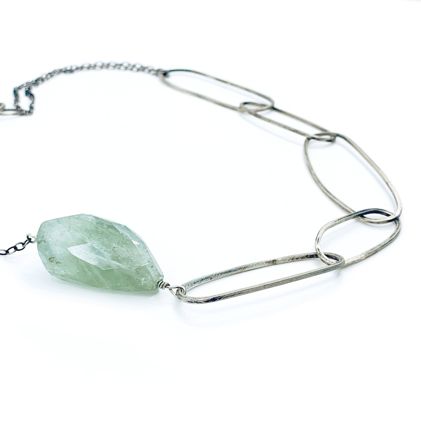 Faceted aquamarine necklace with organic sterling silver links