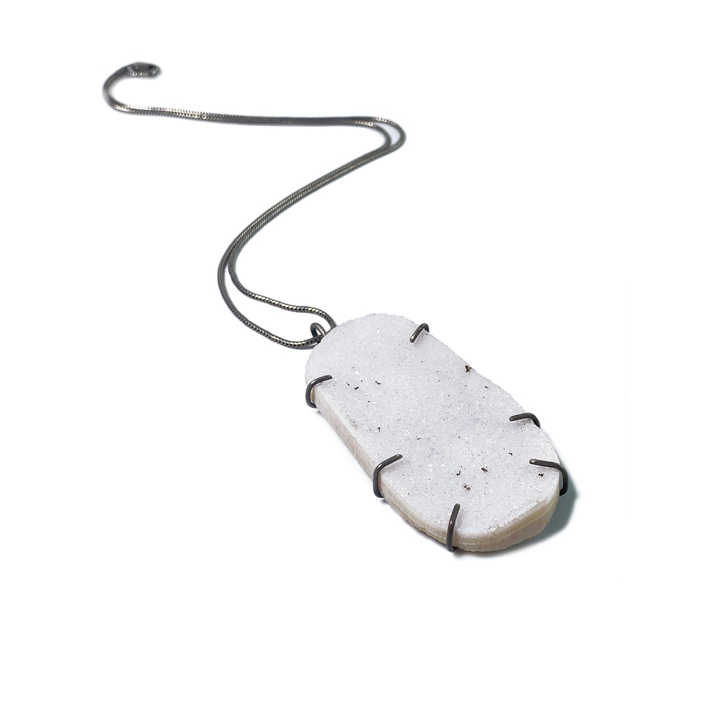 Large white druzy prong set necklace