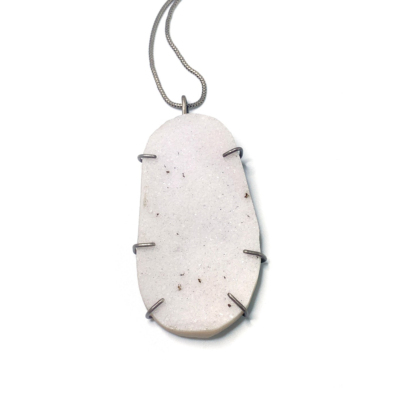 Large white druzy prong set necklace