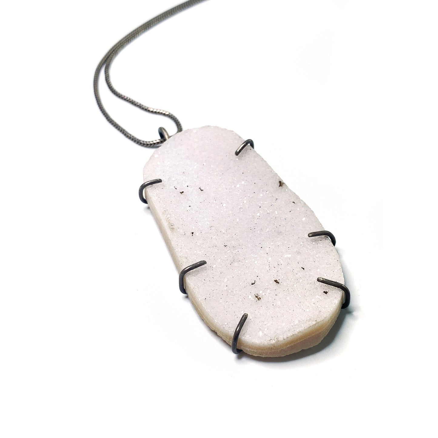Large white druzy prong set necklace