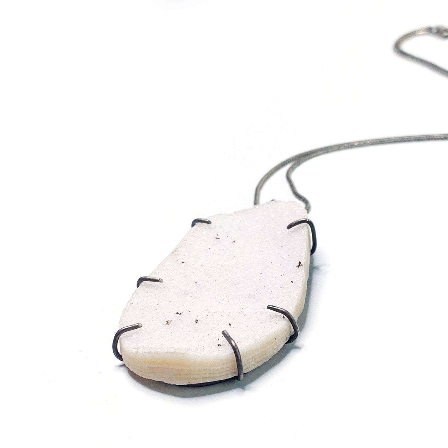 Large white druzy prong set necklace