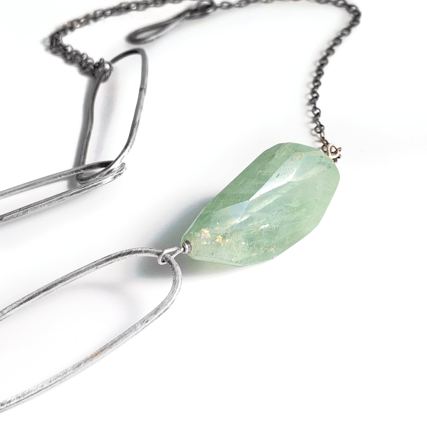 Faceted aquamarine necklace with organic sterling silver links