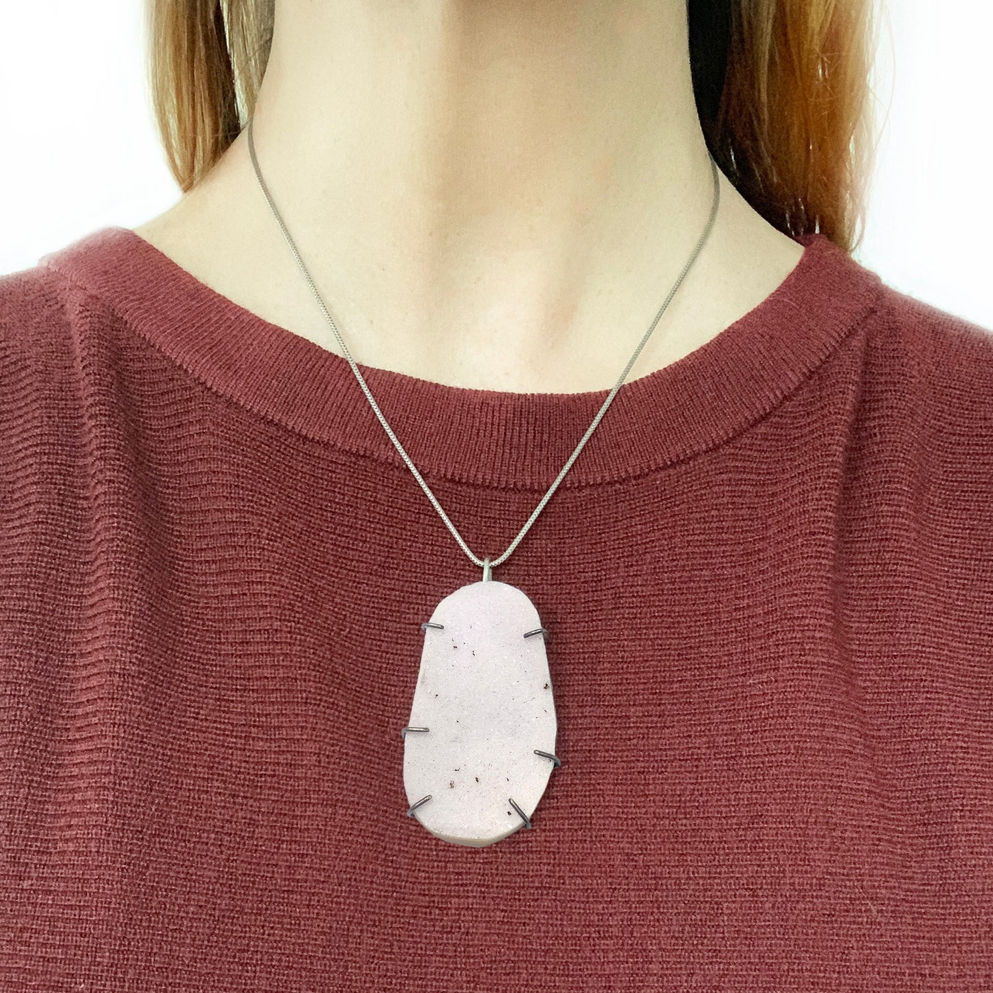 Large white druzy prong set necklace