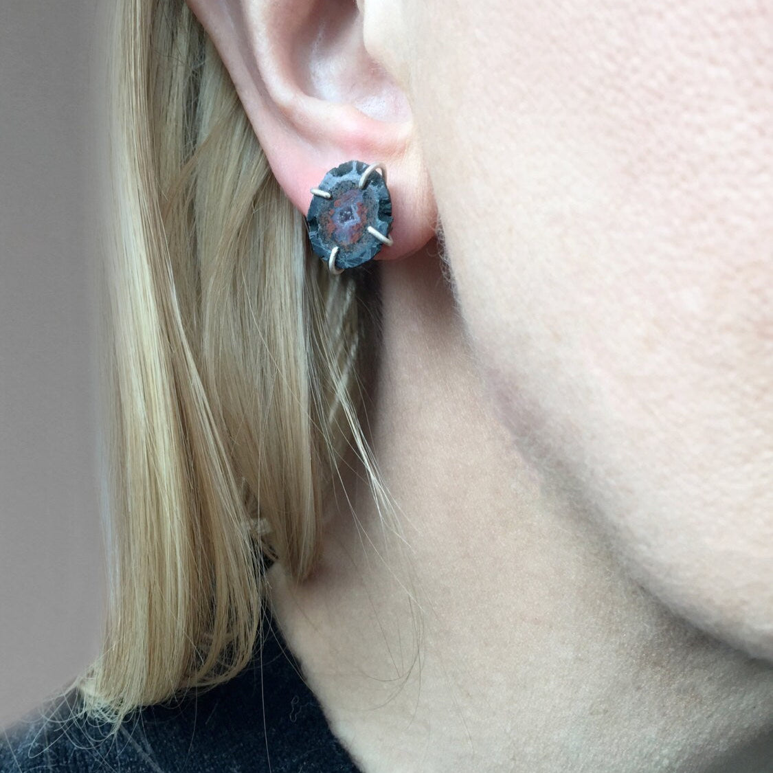 Baby geodes prong set post earrings
