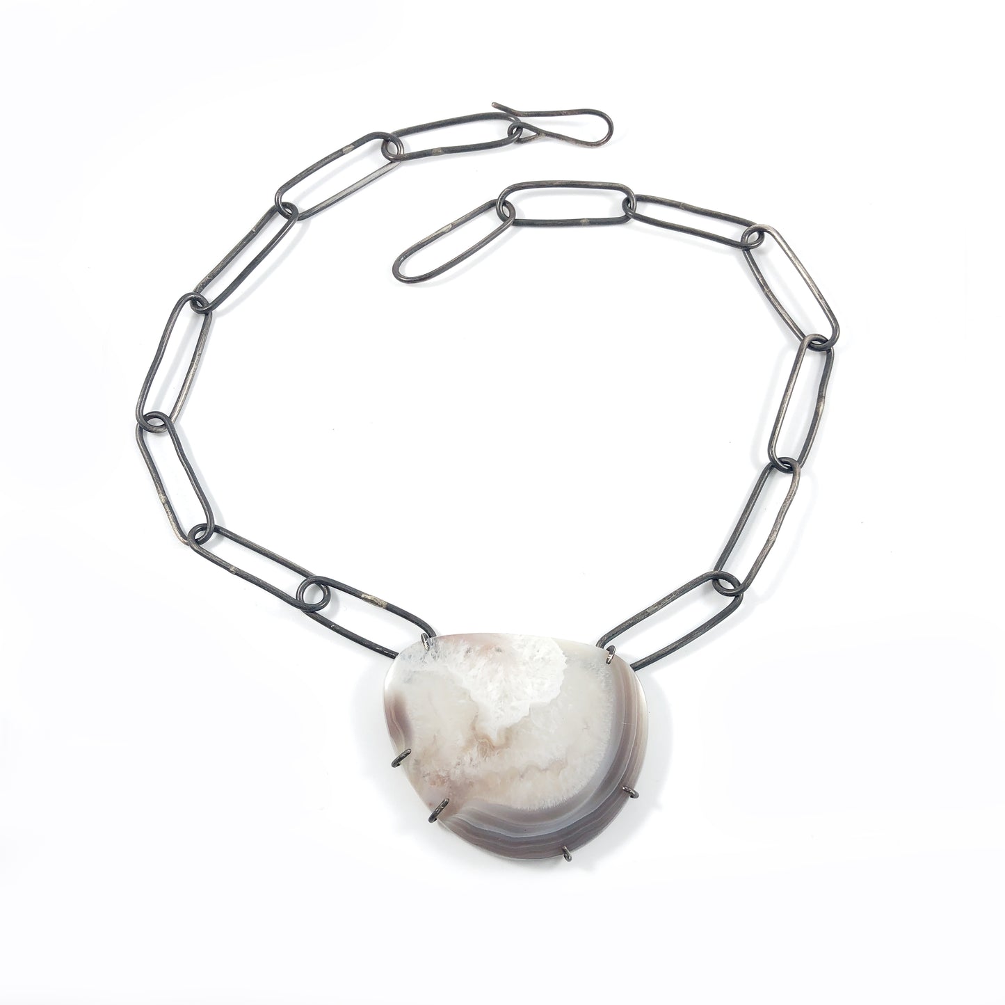 Agate pendant necklace with handmade sterling silver chain