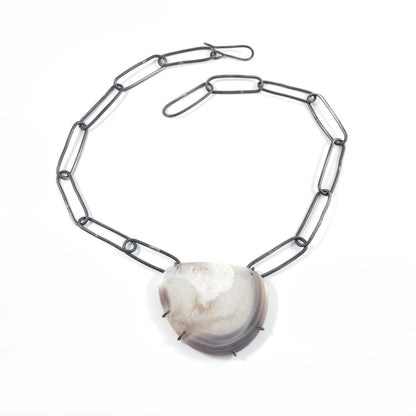 Agate pendant necklace with handmade sterling silver chain