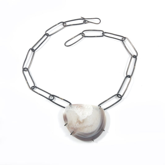Agate pendant necklace with handmade sterling silver chain
