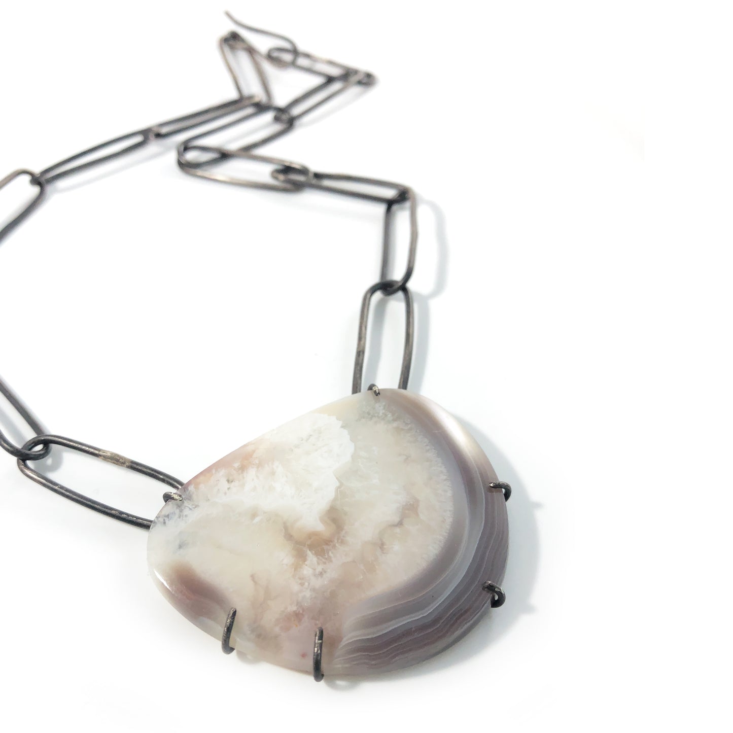 Agate pendant necklace with handmade sterling silver chain