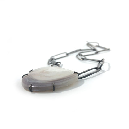 Agate pendant necklace with handmade sterling silver chain