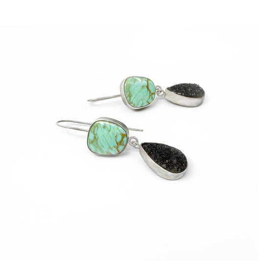 Turquoise and black druzy earrings