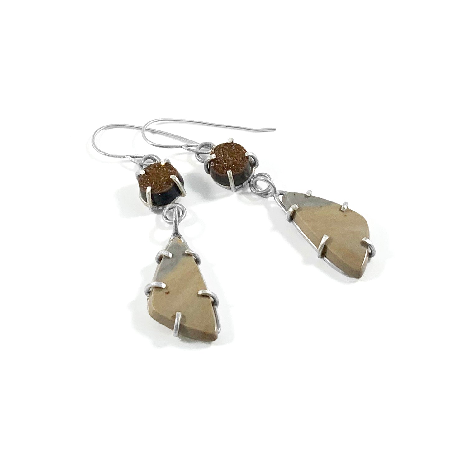 Sparkling dangle earrings with druzy and royal savannah jasper
