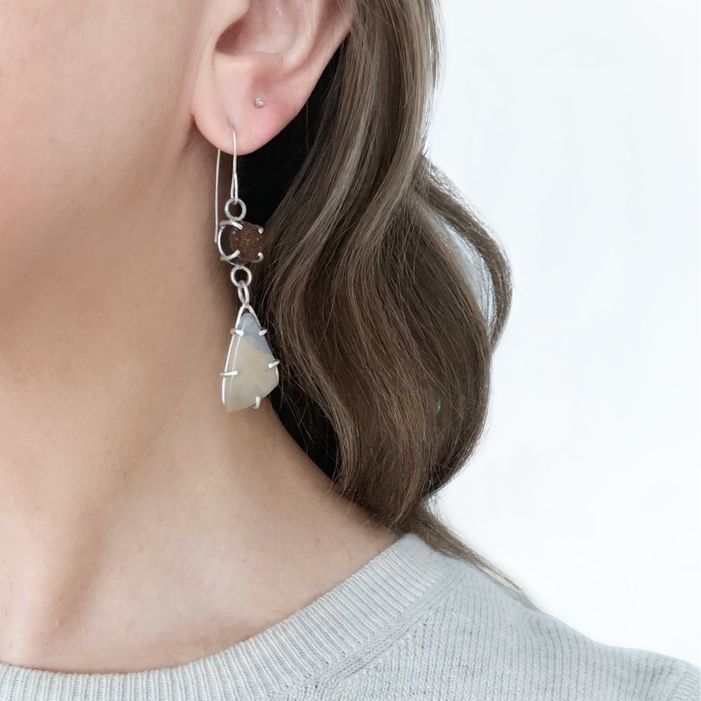 Sparkling dangle earrings with druzy and royal savannah jasper
