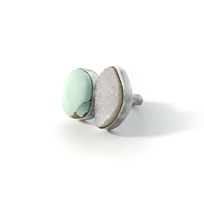 Poseidon variscite & druzy double ring