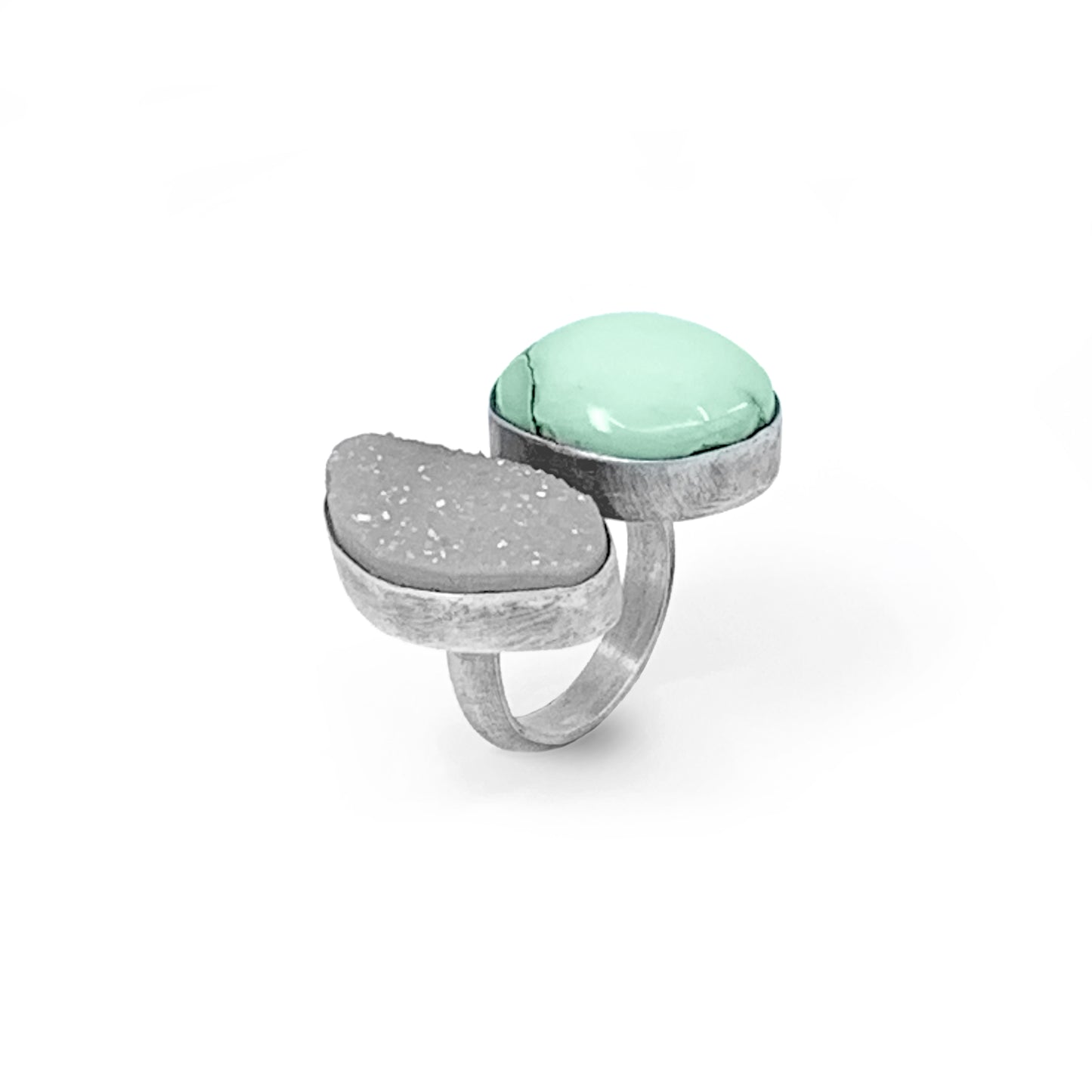 Poseidon variscite & druzy double ring