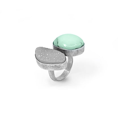 Poseidon variscite & druzy double ring