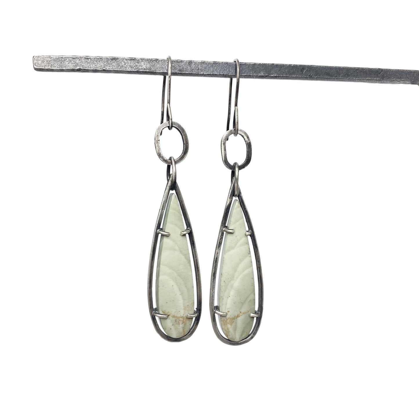 Imperial green jasper silver prong-set earrings