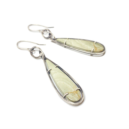 Imperial green jasper silver prong-set earrings