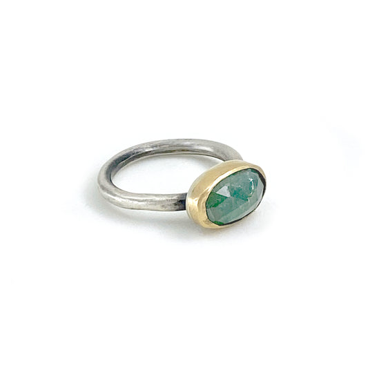 14K gold and sterling silver prehnite ring