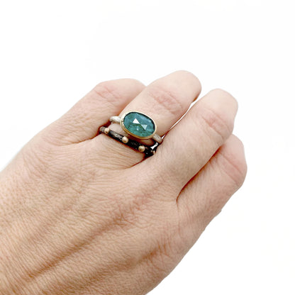 14K gold and sterling silver prehnite ring