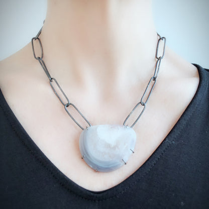 Agate pendant necklace with handmade sterling silver chain