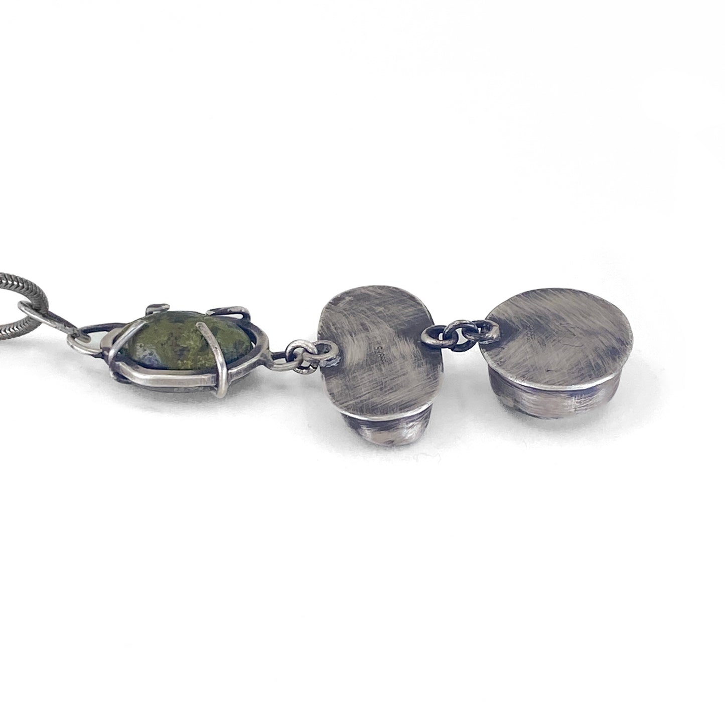 Triple pendant necklace with poseidon variscite, druzy & black baby geode