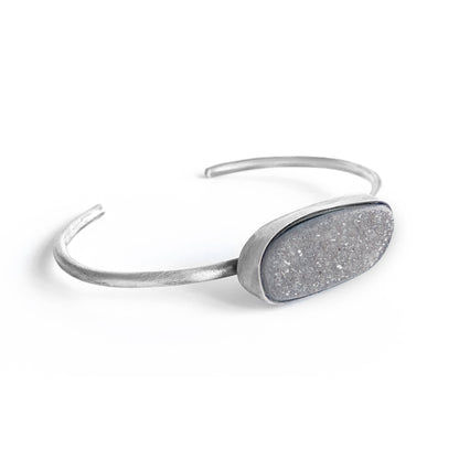 Dark Sparkle Druzy Cuff – Adjustable Sterling Silver Bracelet