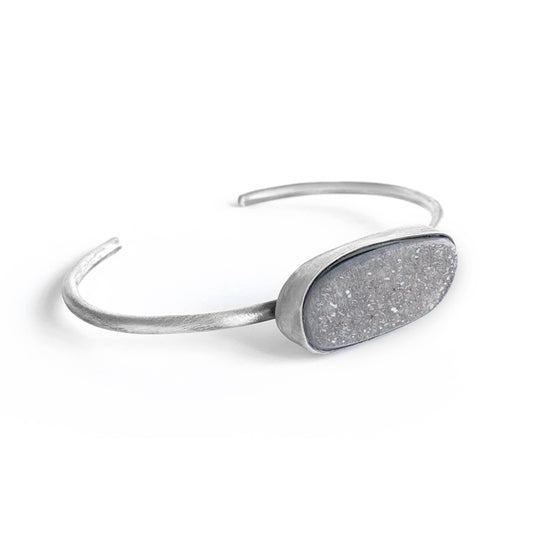 Dark Sparkle Druzy Cuff – Adjustable Sterling Silver Bracelet