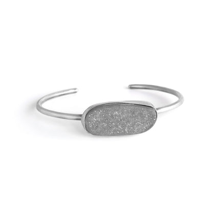 Dark Sparkle Druzy Cuff – Adjustable Sterling Silver Bracelet