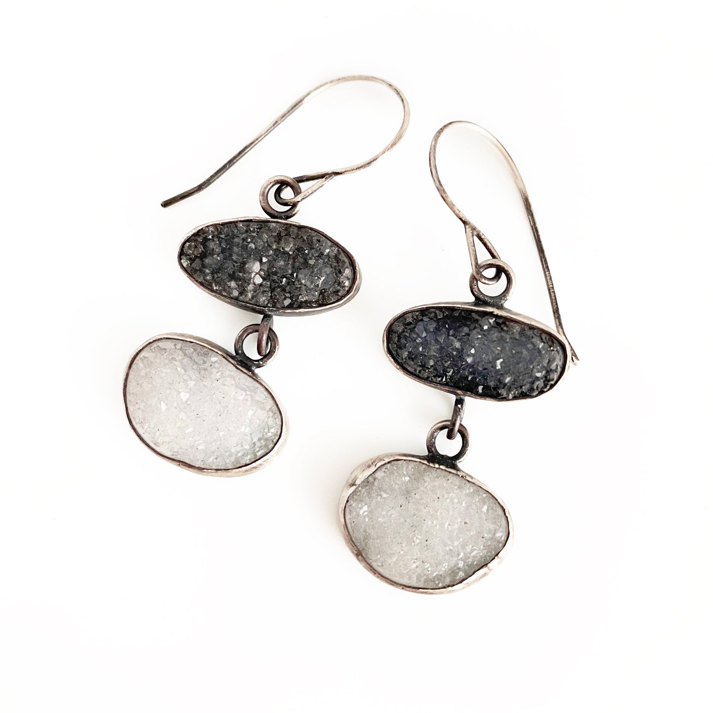 Black & white druzy earrings