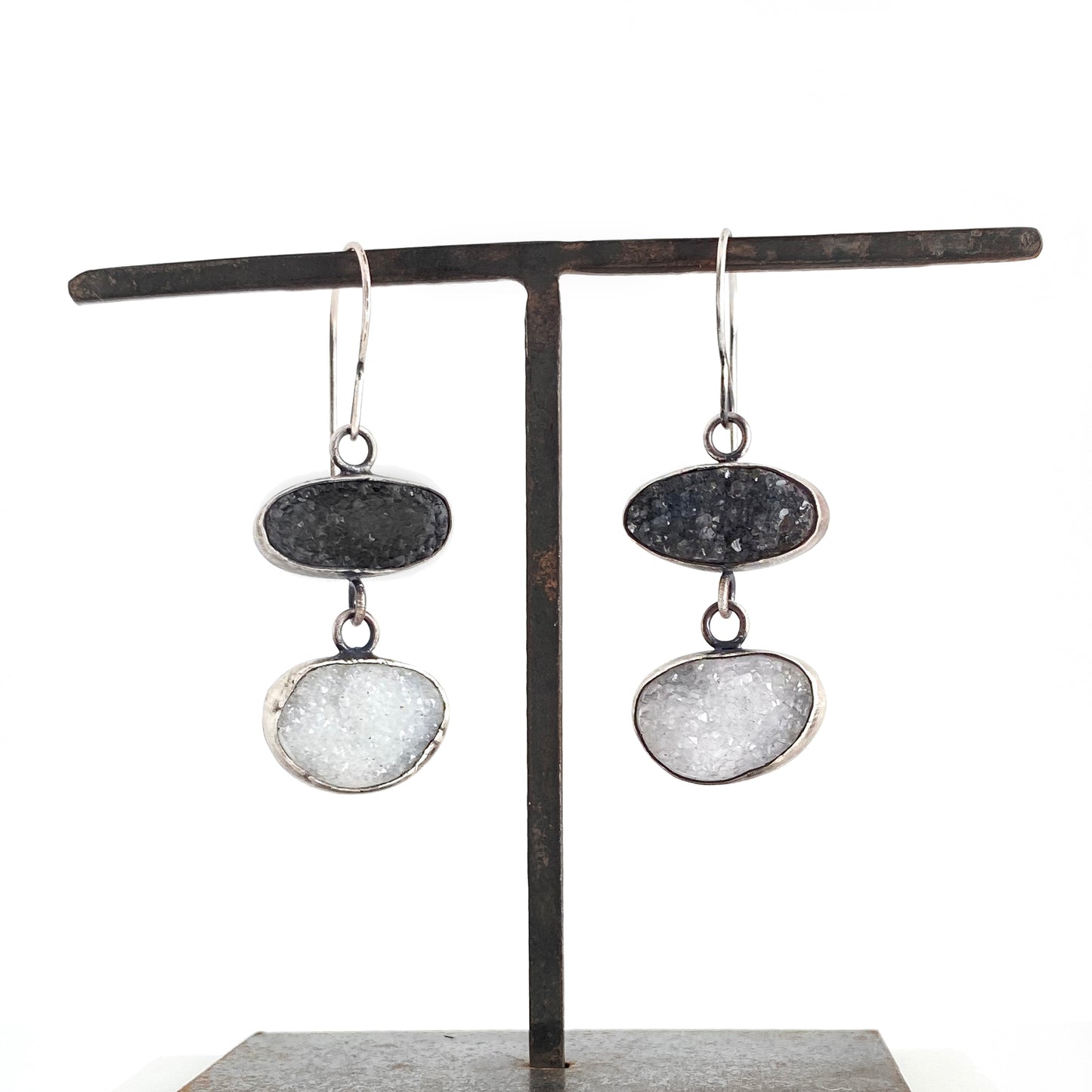 Black & white druzy earrings