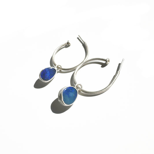 Versatile hoops with removable blue opals