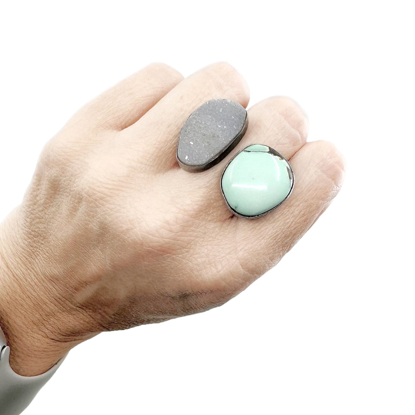Poseidon variscite & druzy double ring