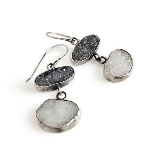 Black & white druzy earrings