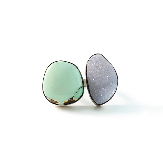 Poseidon variscite & druzy double ring