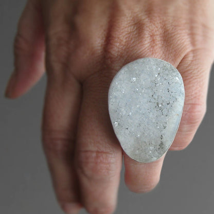 Sparkling serenity teardrop white druzy statement ring