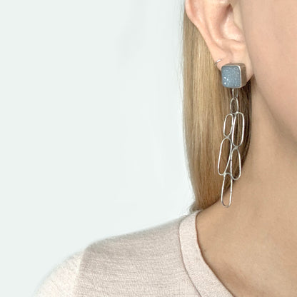 Sparkly blue druzy dangle earrings with organic oval drops