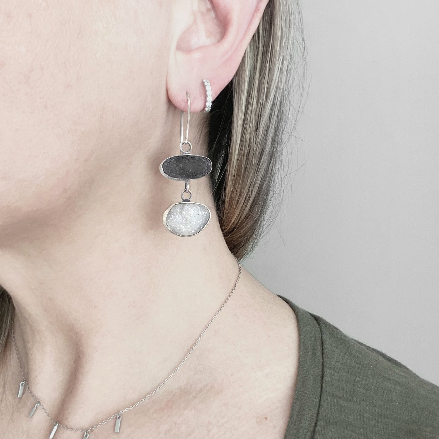 Black & white druzy earrings