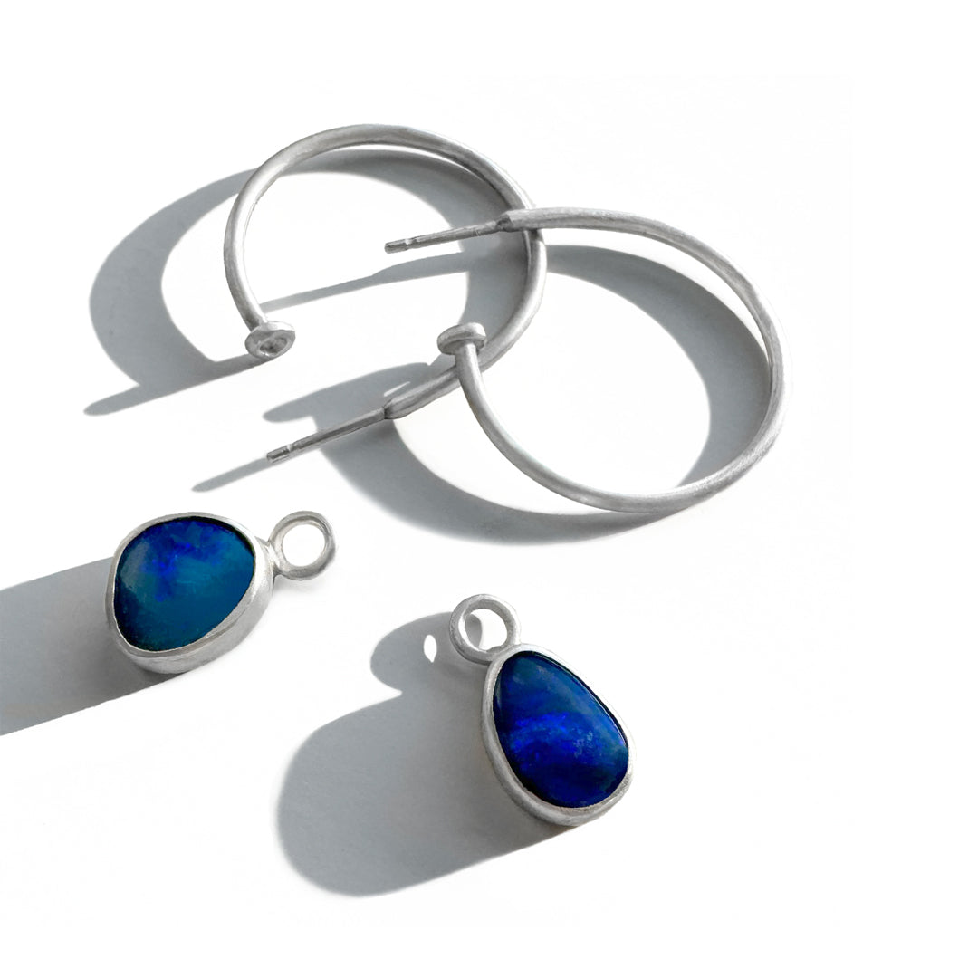 Versatile hoops with removable blue opals